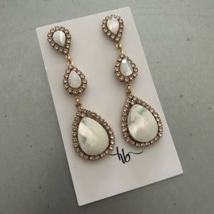 Haute Bride White & Gold Teardrop Earring with Swarovski Crystals - brand new